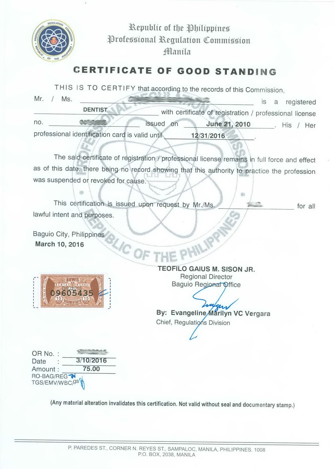 application for good standing certificate sample