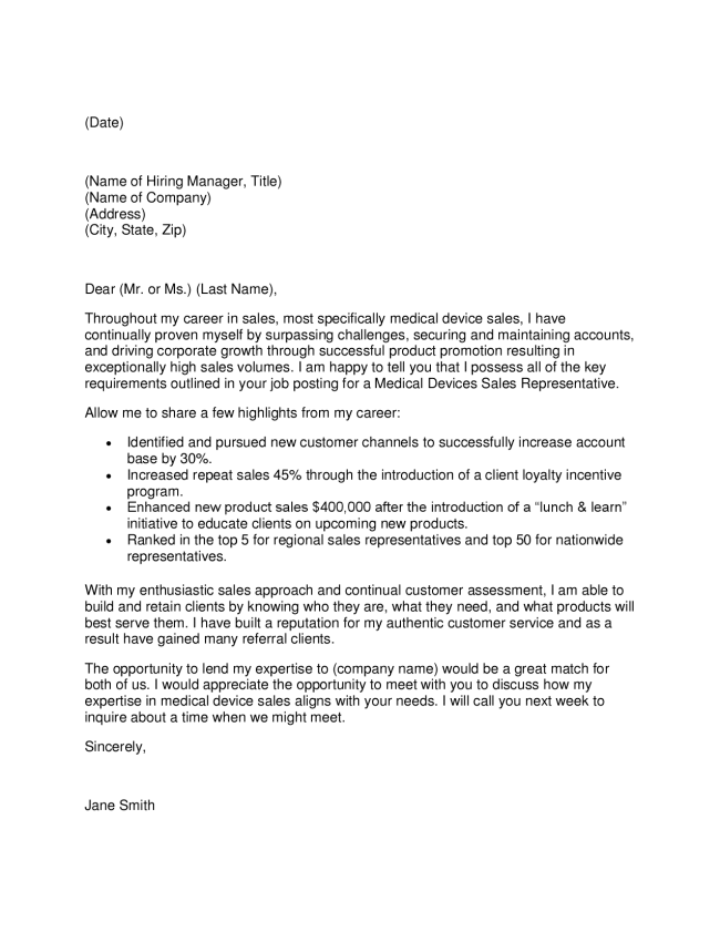 sample application letter for marketing representative