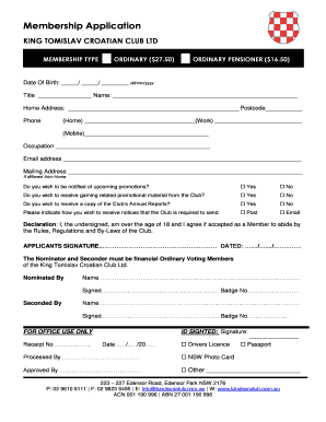 social club membership application form