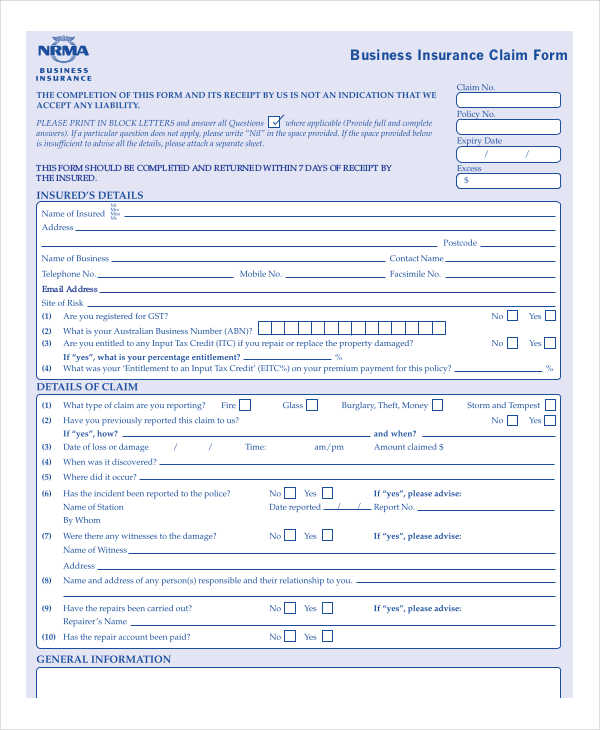 cgu business insurance application form