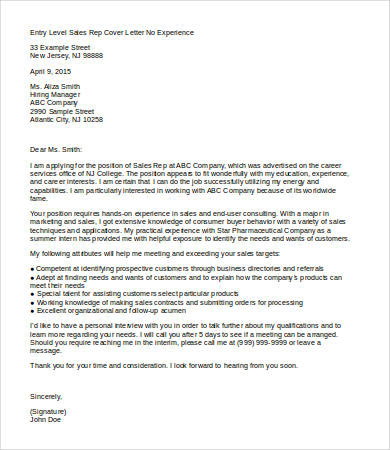 example of application letter for sales representative
