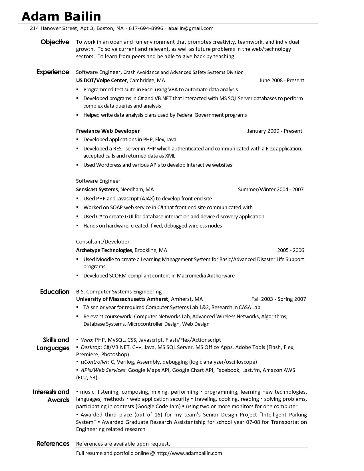 interests to put on resume for it application