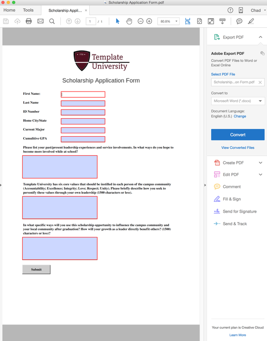 web based application form design sample template
