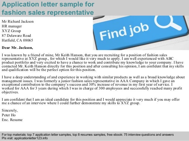 example of application letter for sales representative