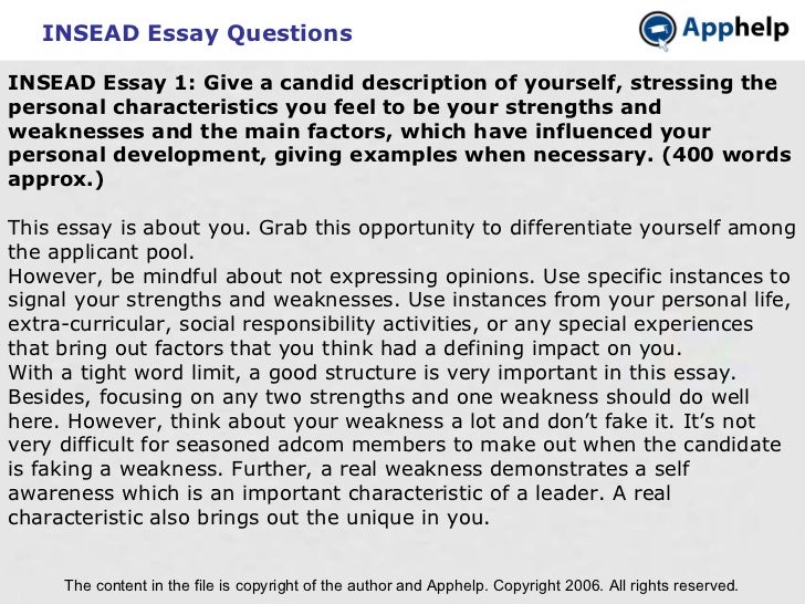 insead mba application essay questions