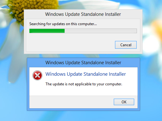 the update is not applicable for this computer